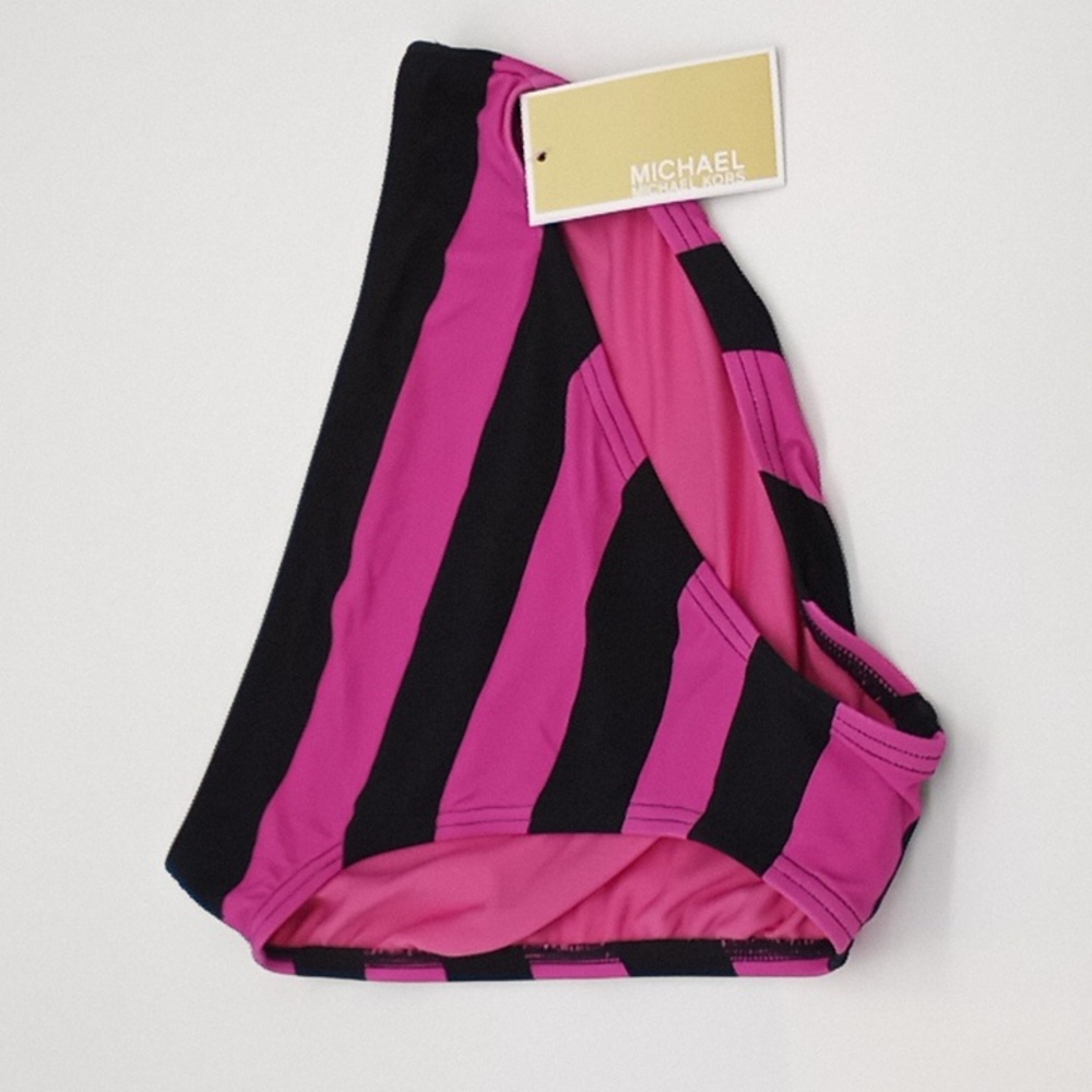MICHAEL Michael Kors Striped High-Waisted Bikini Bottoms Cerise Pink M